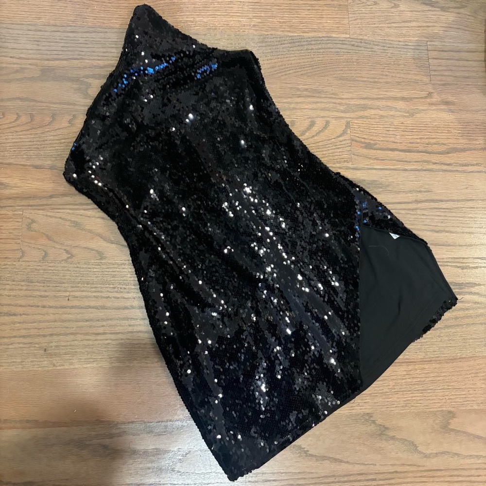 REVOLVE Black Sequin One Shoulder Mini Dress - Picture 2 of 7